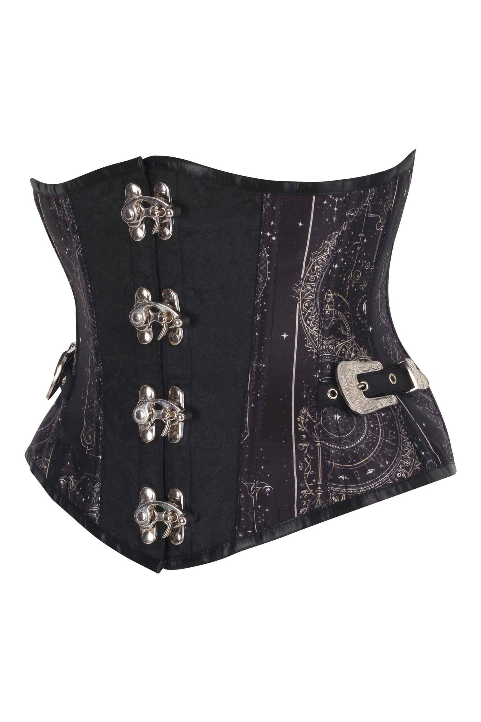 Black Underbust Gothic Corset with Ornate Swing Hooks Black Underbust Gothic Corset with Ornate Swing Hooks