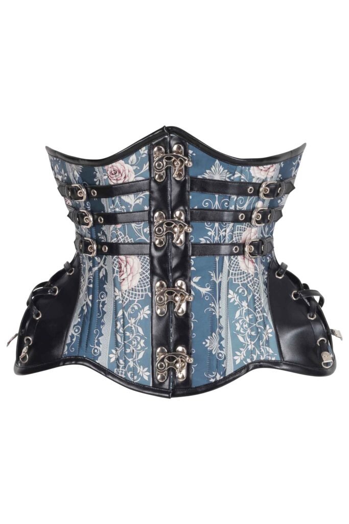 Steampunk Rose Printed Underbust Gothic Corset with Hooks