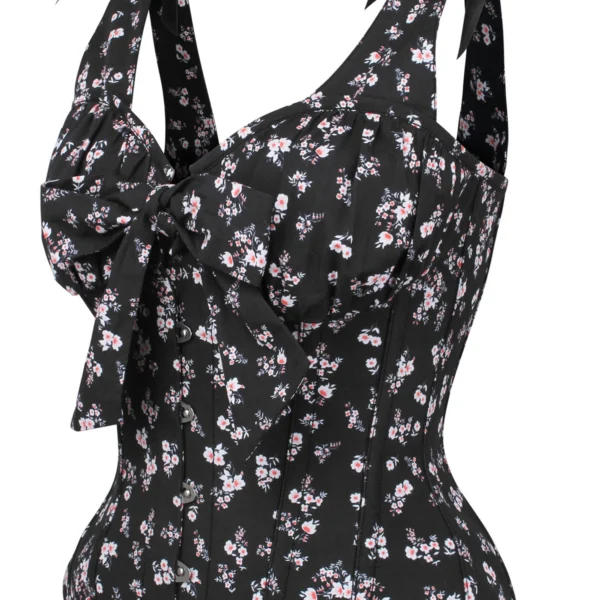 Dark Ditsy Floral Corset Top with Bow Detail