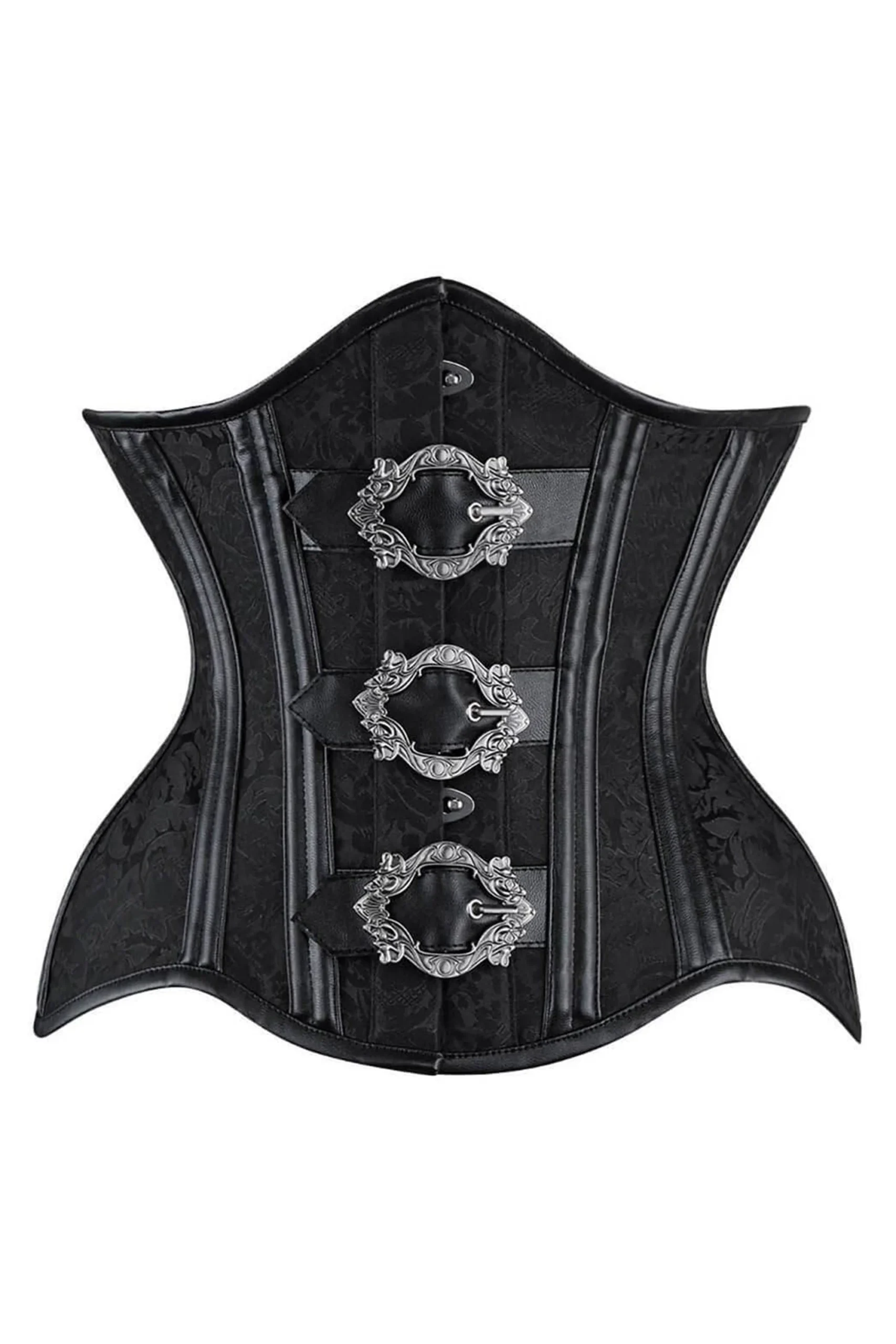 Black Brocade Underbust Gothic Corset with Belt Buckle Black Brocade Underbust Gothic Corset with Belt Buckle