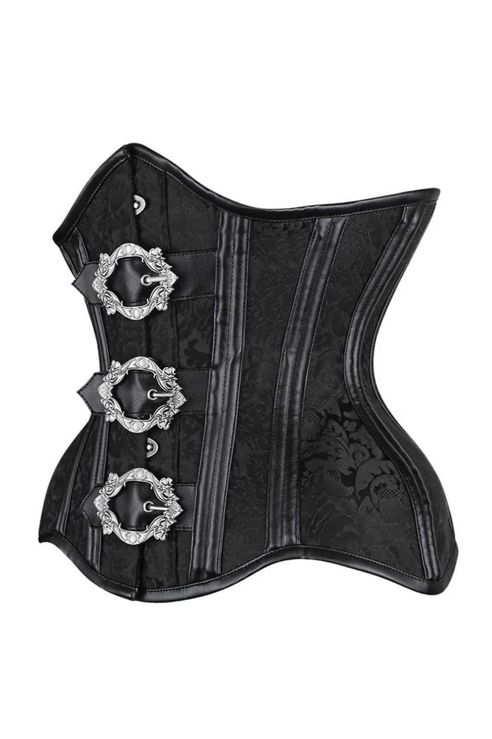 Black Brocade Underbust Gothic Corset with Belt Buckle Black Brocade Underbust Gothic Corset with Belt Buckle