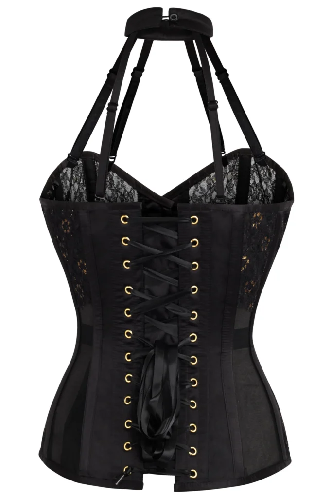 Black Mesh Halter Neck Gothic Overbust Lingerie Corset