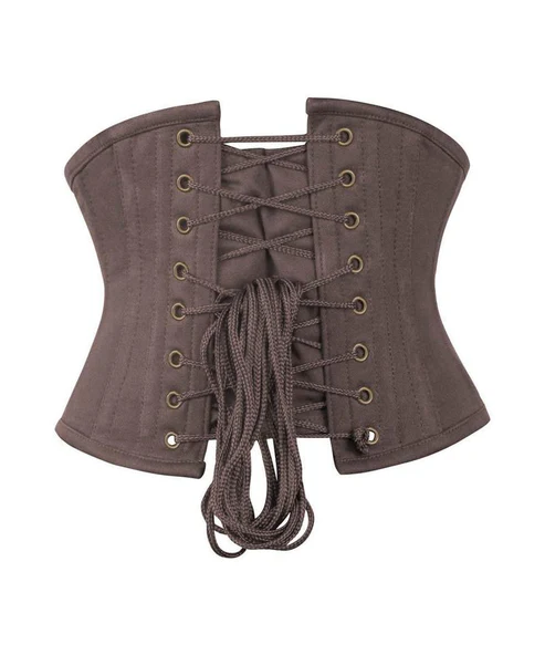 Cotton Brown Waist Training Steel Boned Sexy Waspie Corset