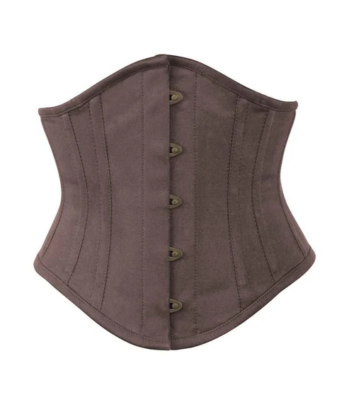 Cotton Brown Waist Training Steel Boned Sexy Waspie Corset