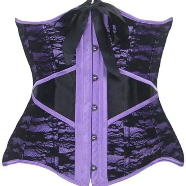 Purple Satin With Black Underbust Corset with Lace
