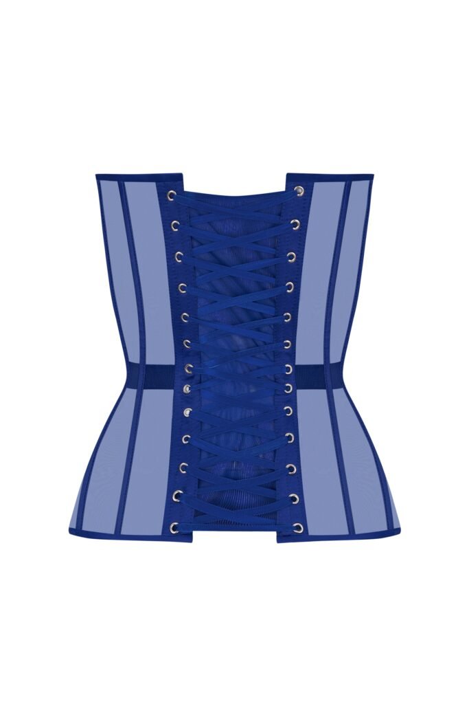 Blue Mesh Overbust Corset Top with Satin Cups
