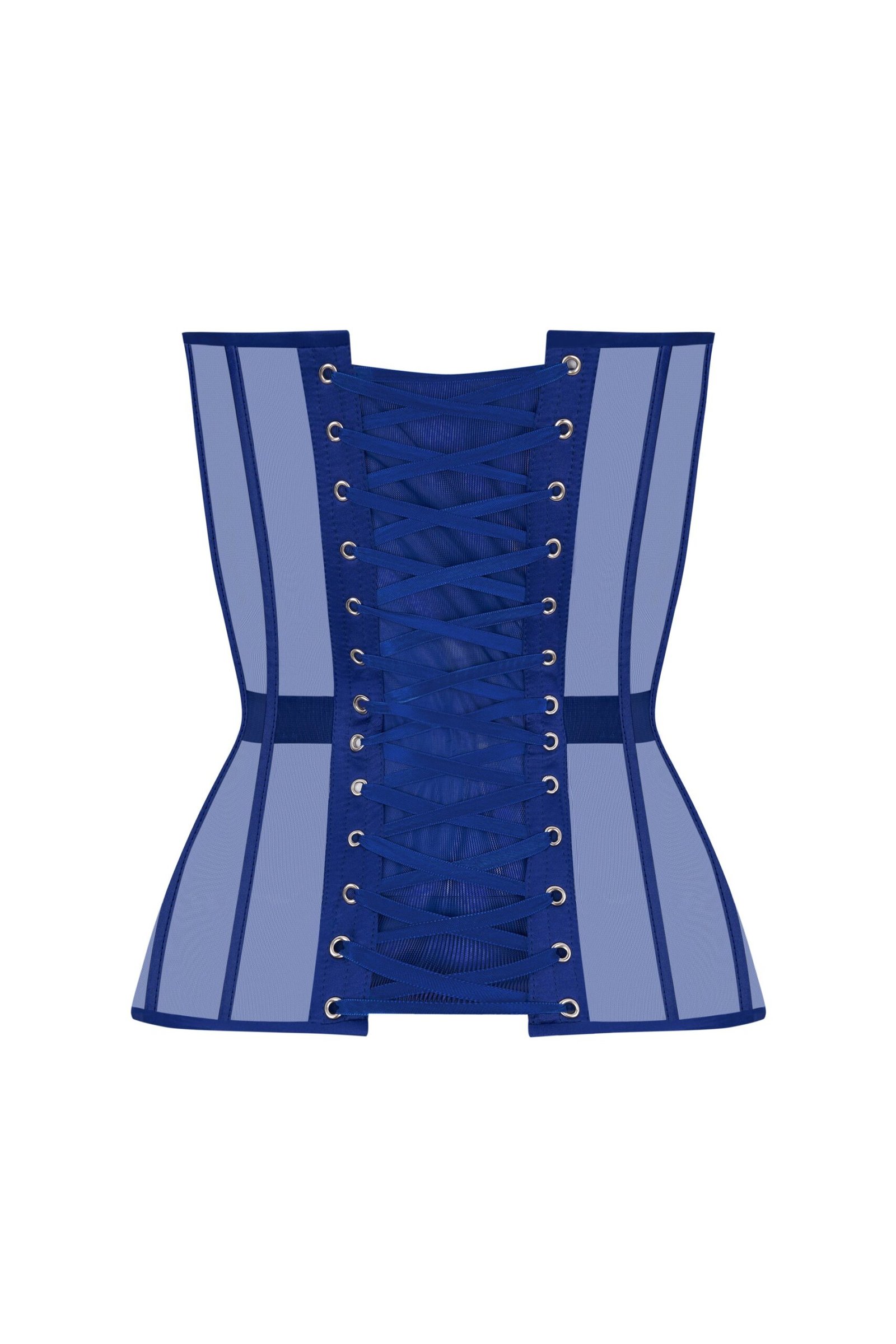 Blue Mesh Overbust Corset Top with Satin Cups Blue Mesh Overbust Corset Top with Satin Cups
