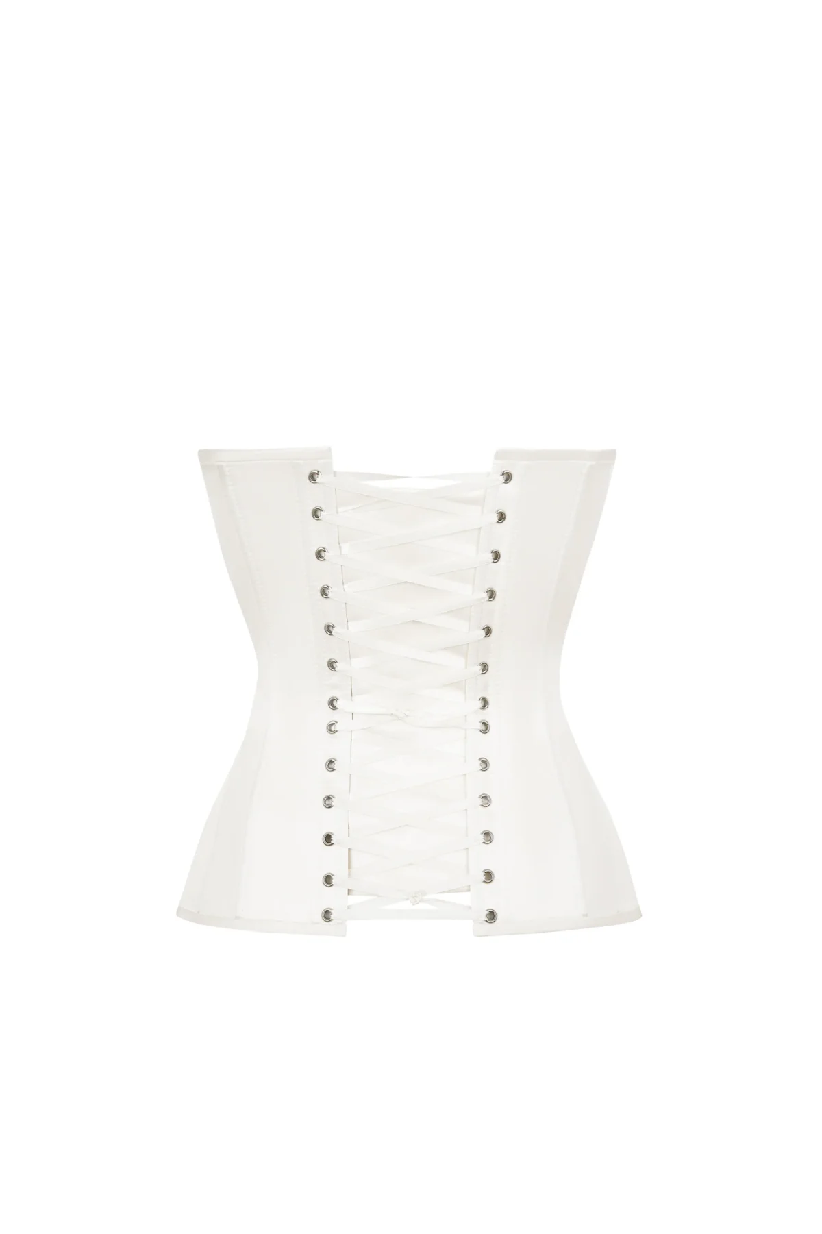 Cupped Corset Top in White Satin and Mesh