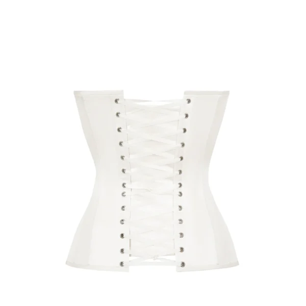 Cupped Corset Top in White Satin and Mesh