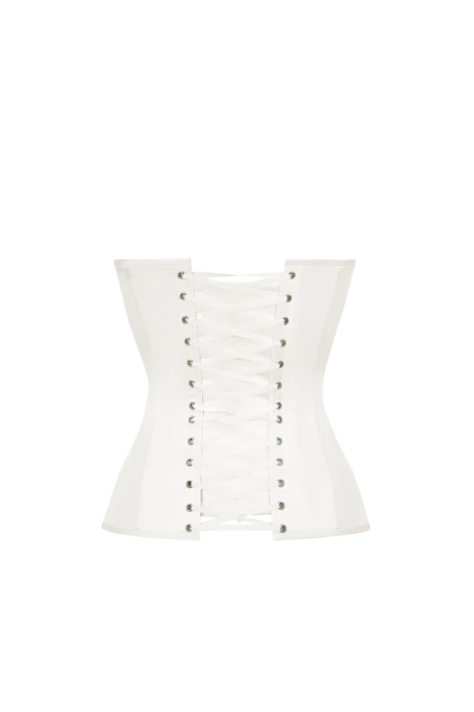 Cupped Corset Top in White Satin and Mesh