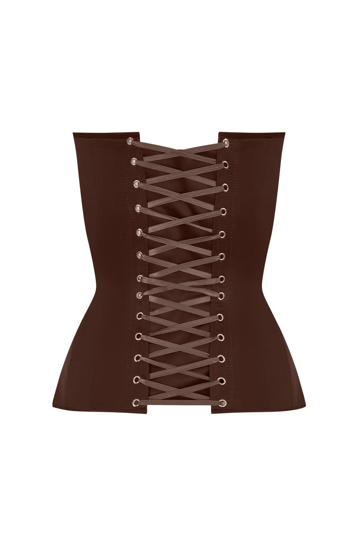 Brown Satin Corset Top with Transparent Front and Milk Reliefs