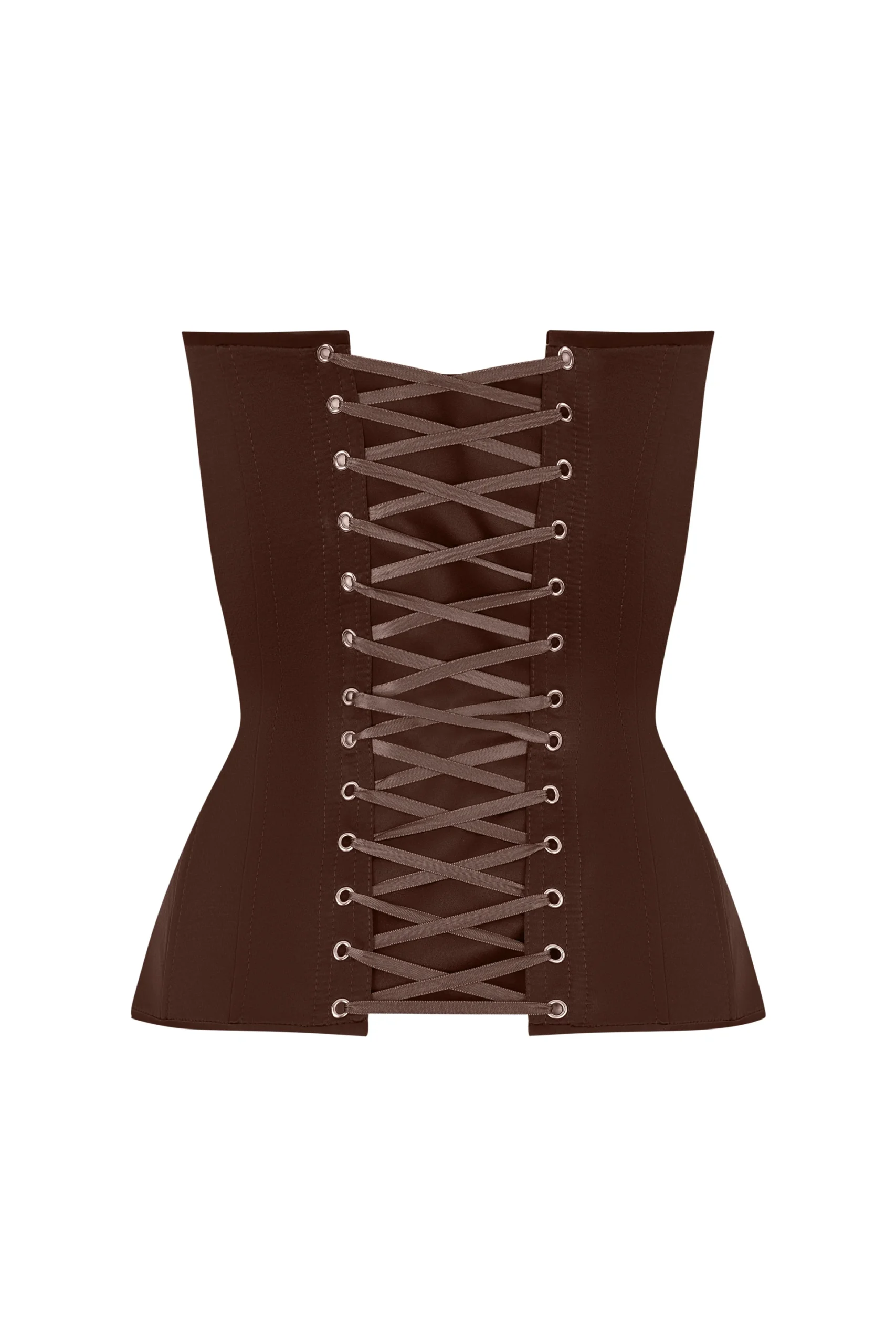 Brown Satin Corset Top with Transparent Front and Milk Reliefs Brown Satin Corset Top with Transparent Front and Milk Reliefs