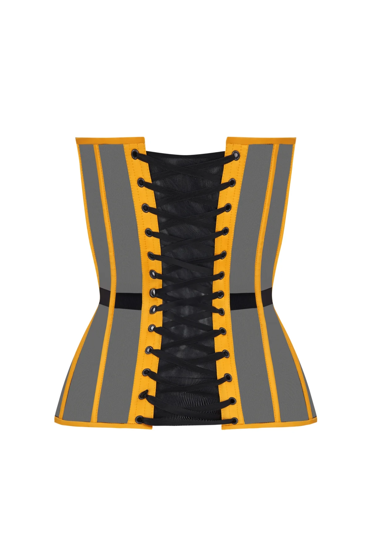 Yellow Overbust Satin Corset Top with Black Mesh Front