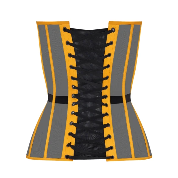 Yellow Overbust Satin Corset Top with Black Mesh Front