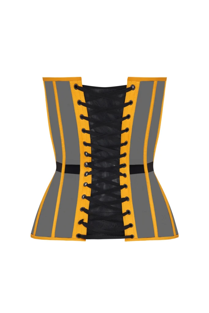 Yellow Overbust Satin Corset Top with Black Mesh Front
