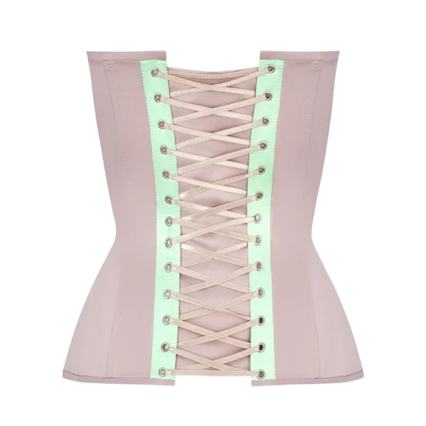 Beige Satin Overbust Corset Top with Mint Front