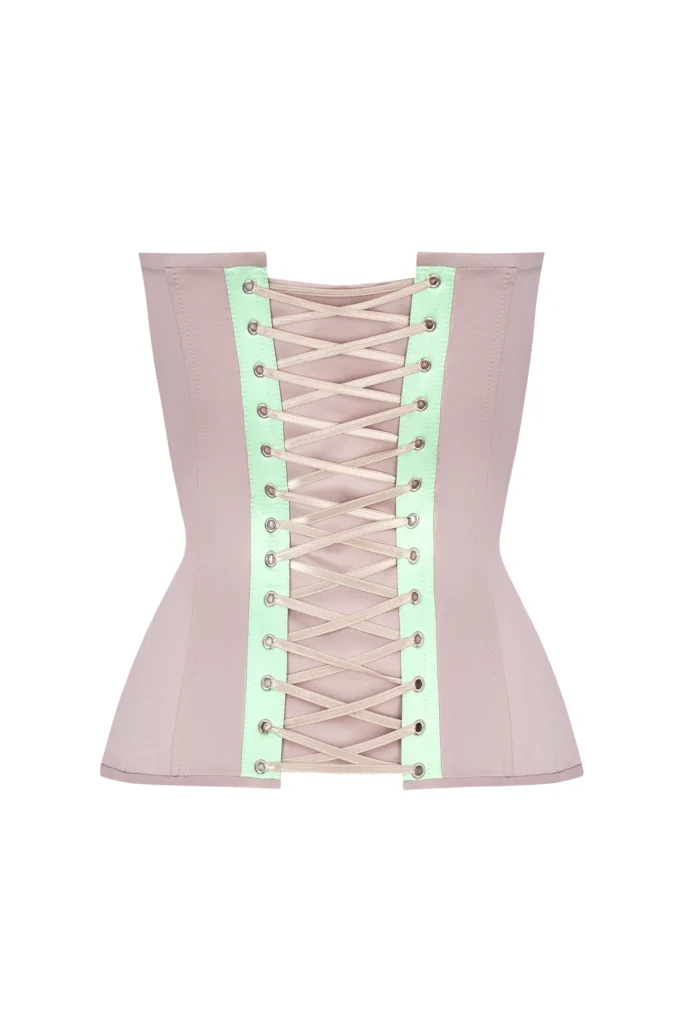 Beige Satin Overbust Corset Top with Mint Front