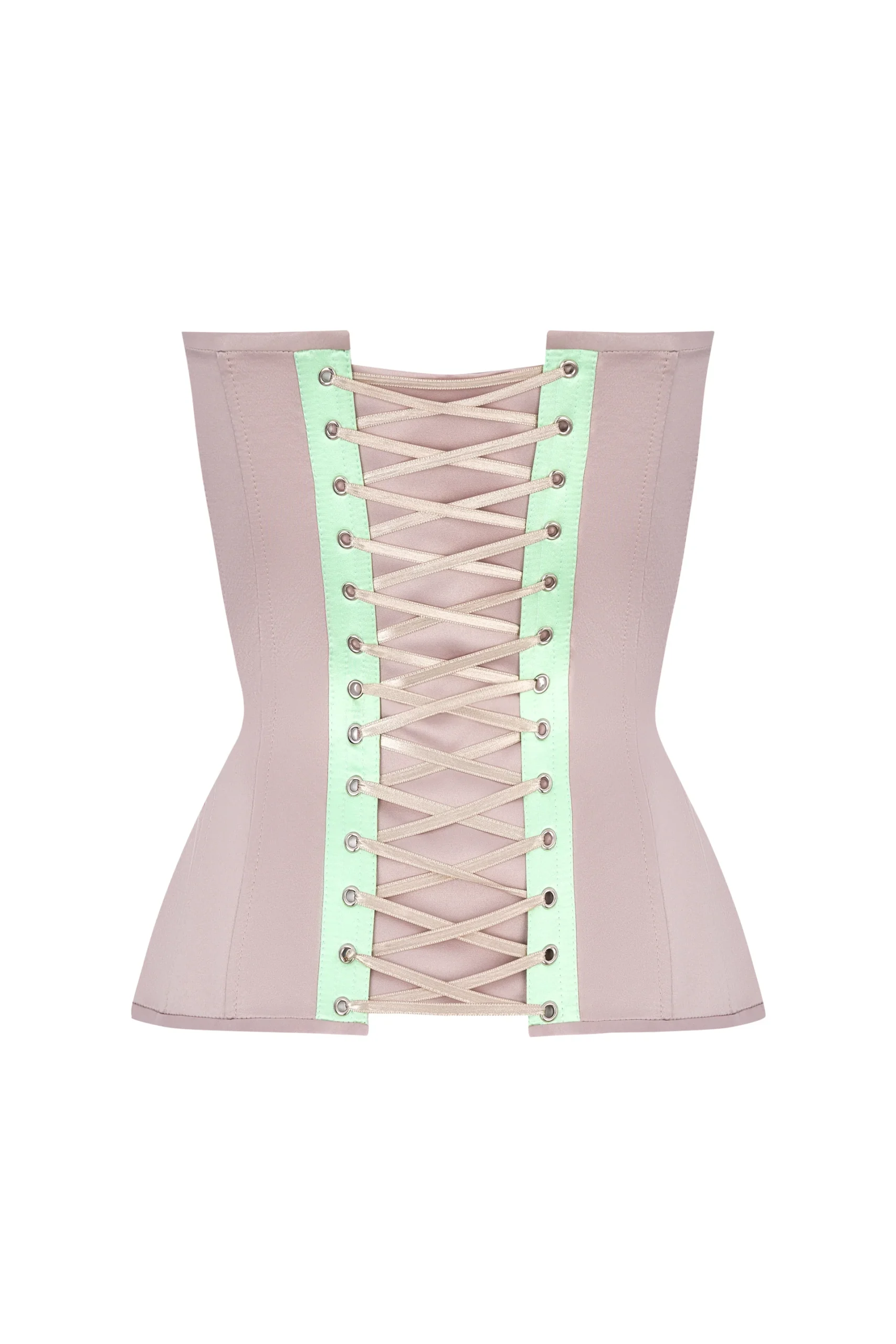 Beige Satin Overbust Corset Top with Mint Front Beige Satin Overbust Corset Top with Mint Front