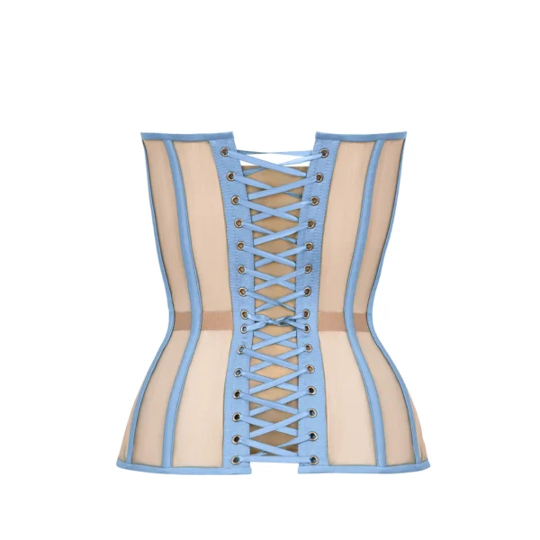 Jeans Blue Corset Top with Mesh and Satin Cups