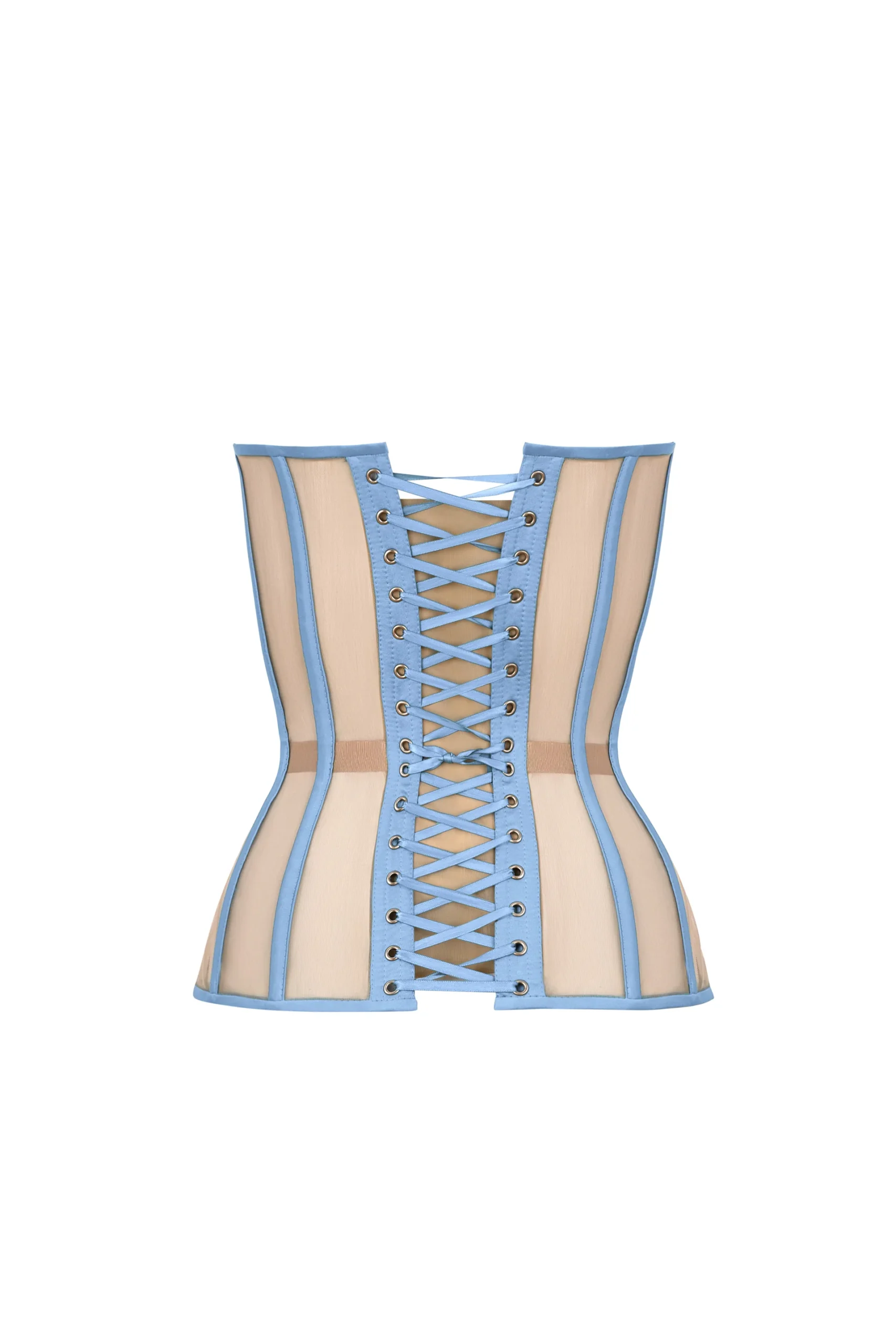 Jeans Blue Corset Top with Mesh and Satin Cups Jeans Blue Corset Top with Mesh and Satin Cups