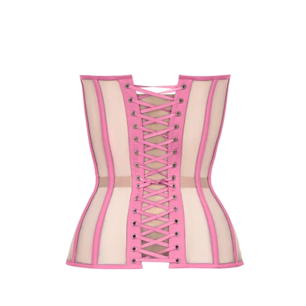 Pink Mesh Overbust Corset with Reliefs and Satin Cups
