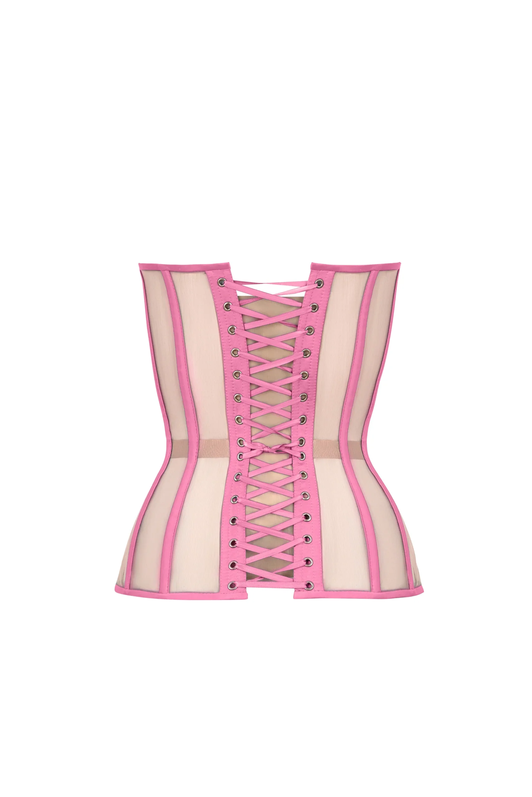 Pink Mesh Overbust Corset with Reliefs and Satin Cups Pink Mesh Overbust Corset with Reliefs and Satin Cups