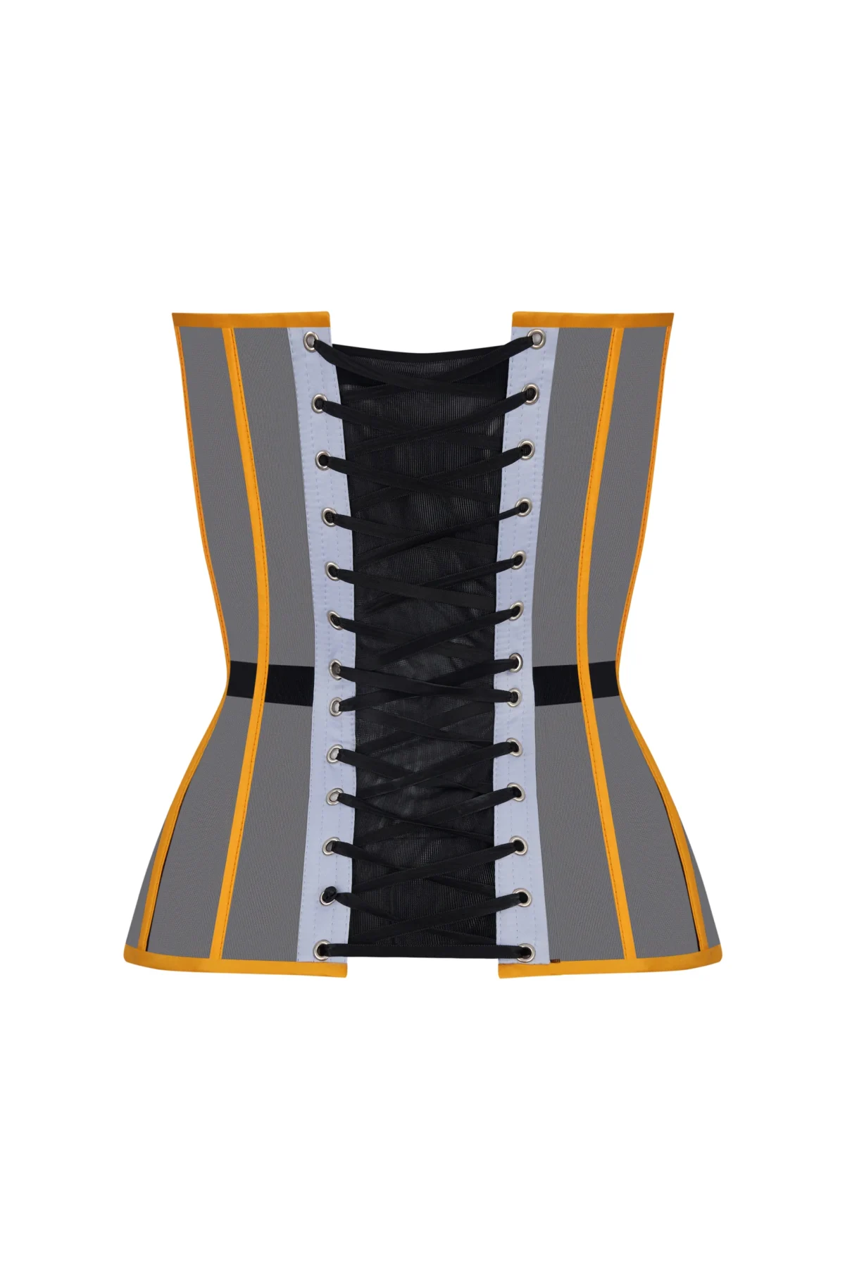 Black Satin Corset Top with Yellow and Blue Cups
