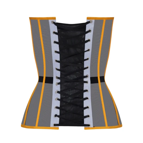 Black Satin Corset Top with Yellow and Blue Cups