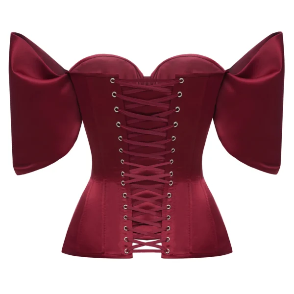 Burgundy Satin Corset with Detachable Sleeves