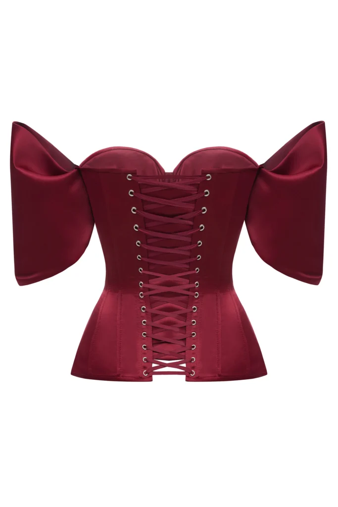 Burgundy Satin Corset with Detachable Sleeves