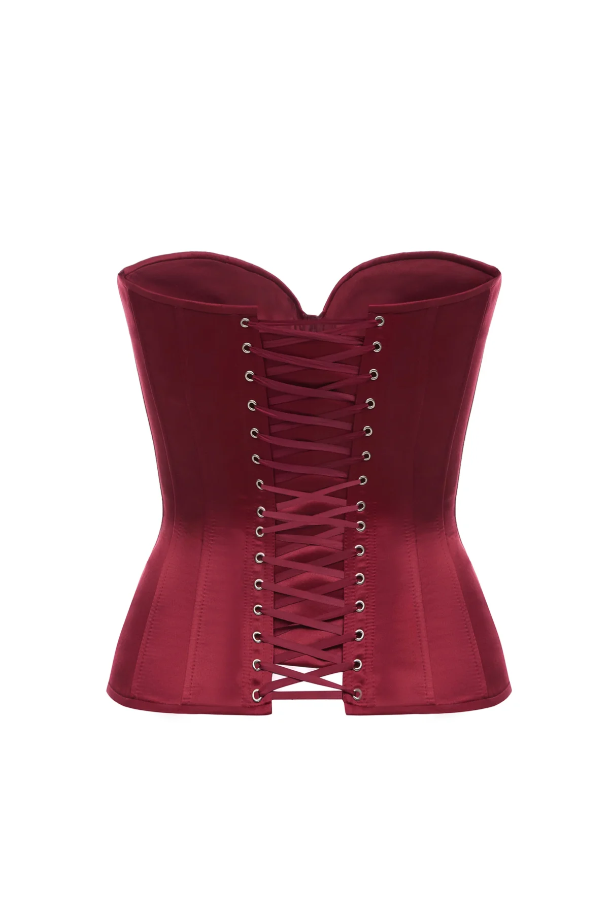 Burgundy Overbust Satin Corset Top with Transparent Mesh Front
