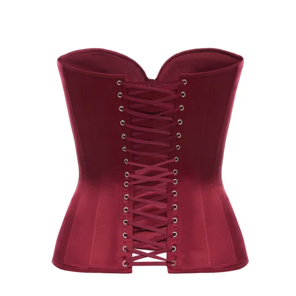 Burgundy Overbust Satin Corset Top with Transparent Mesh Front