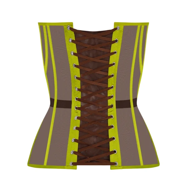 Brown Overbust Satin Corset Top with Olive Reliefs