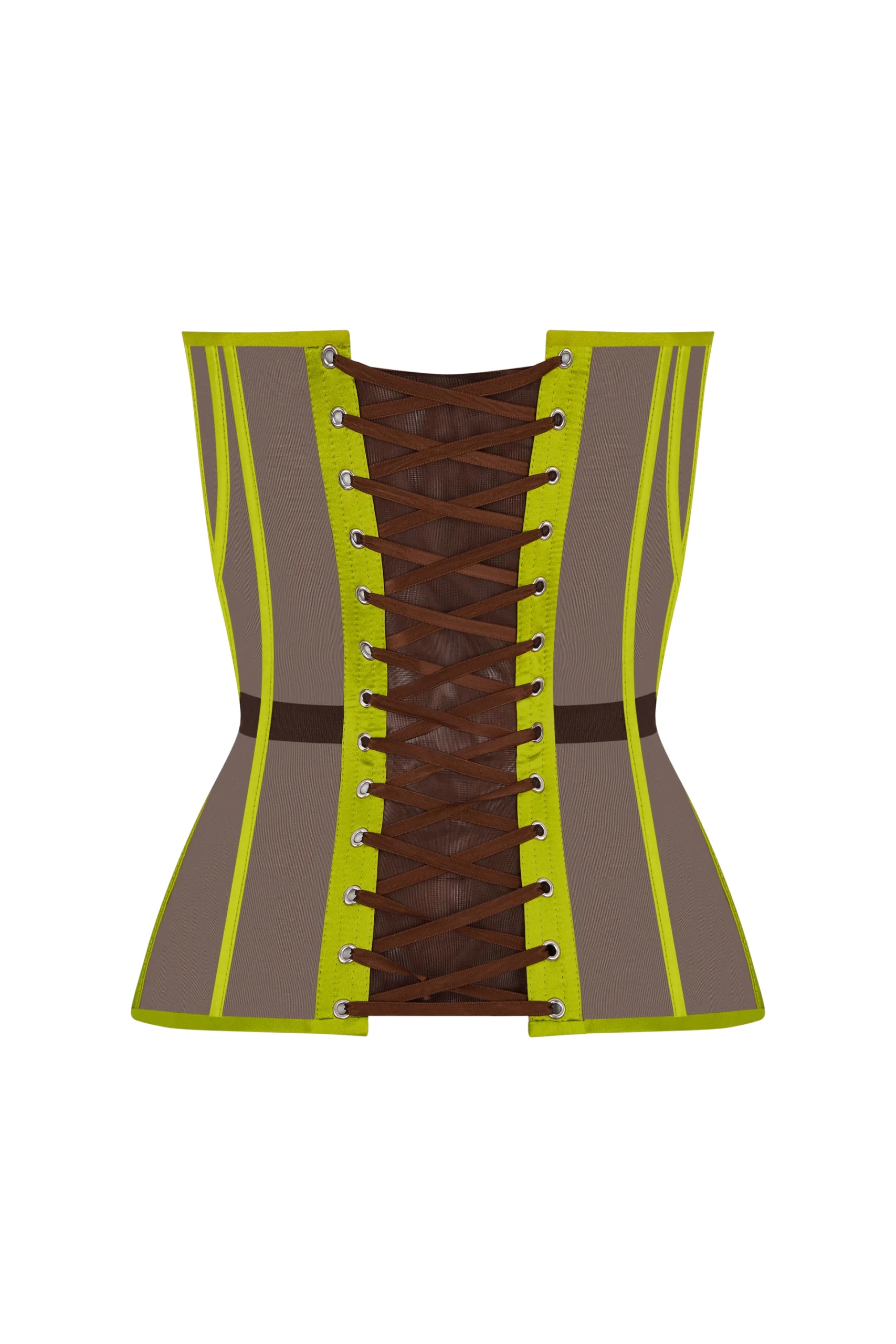 Brown Overbust Satin Corset Top with Olive Reliefs Brown Overbust Satin Corset Top with Olive Reliefs