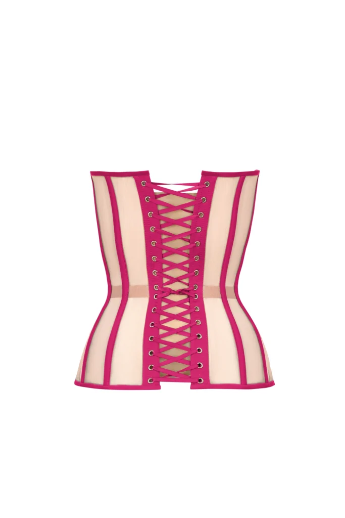 Shocking Pink Satin Corset with Transparent Back