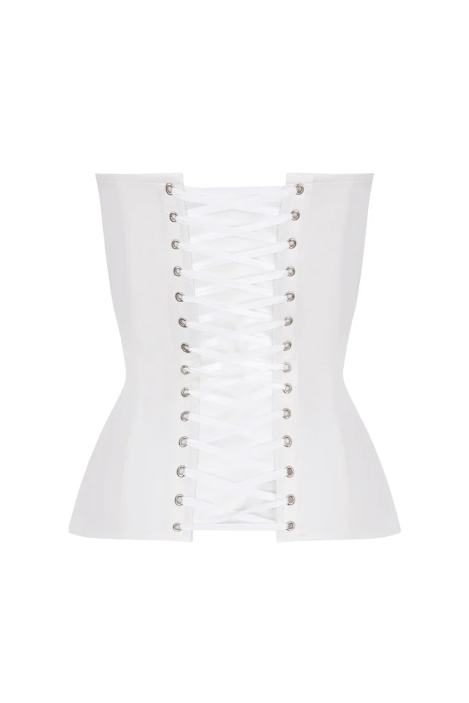 White Mesh and Satin Corset Top with Cups