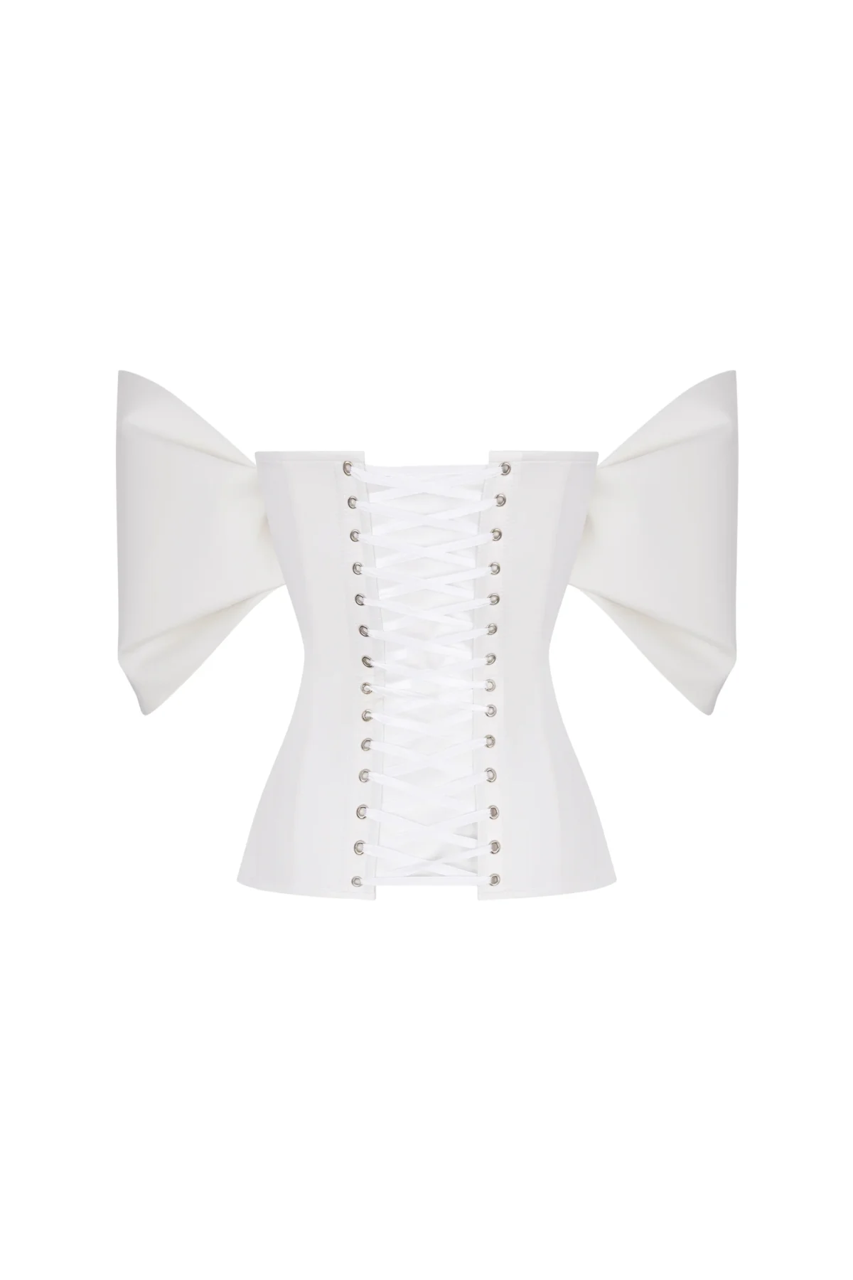 Off Sleeved White Corset Bustier Top in Satin