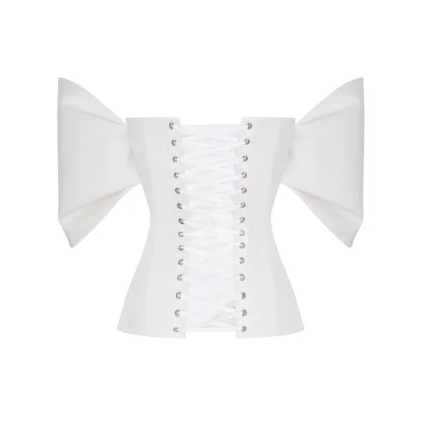 Off Sleeved White Corset Bustier Top in Satin