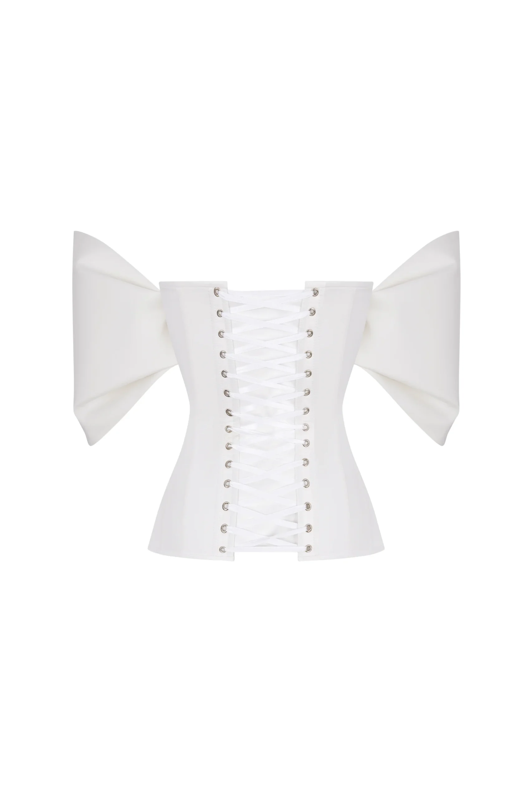 Off Sleeved White Corset Bustier Top in Satin Off Sleeved White Corset Bustier Top in Satin