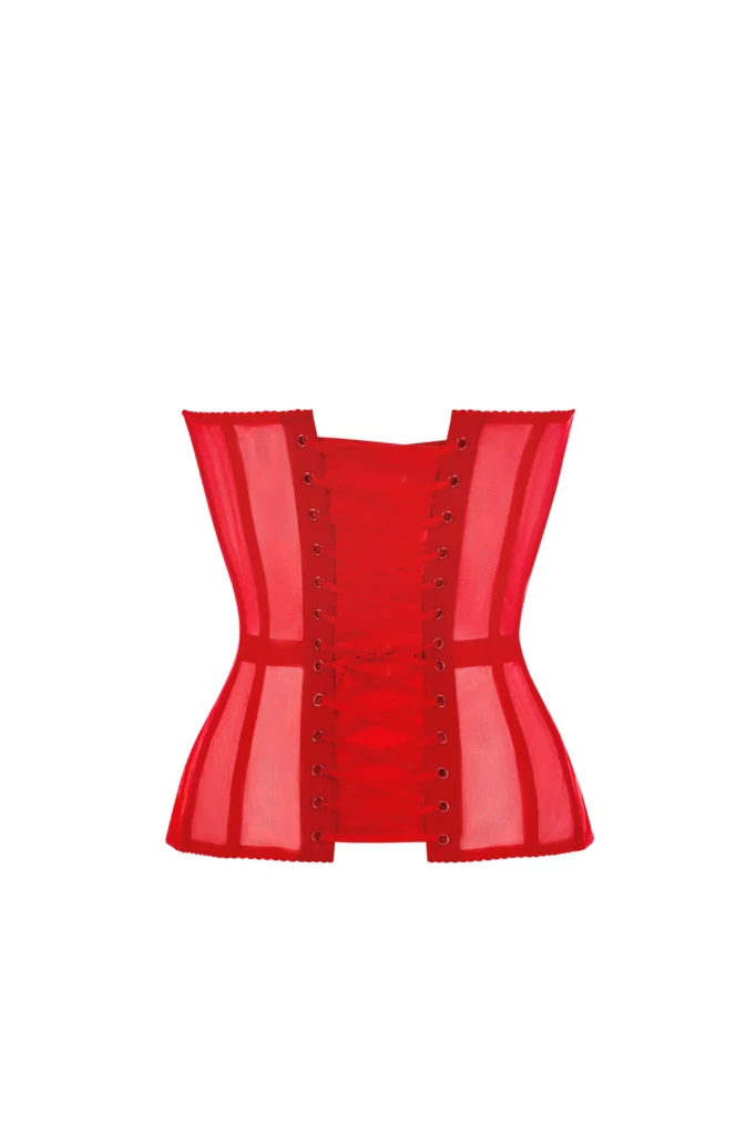 Red Corset Bustier with Cups and Transparent Front