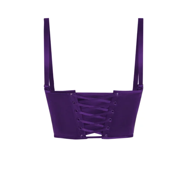 Purple Short Satin Bustier Top Corset with Shoulder Straps