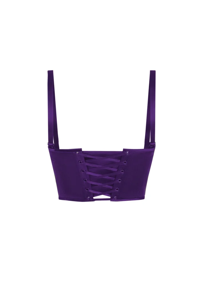 Purple Short Satin Bustier Top Corset with Shoulder Straps