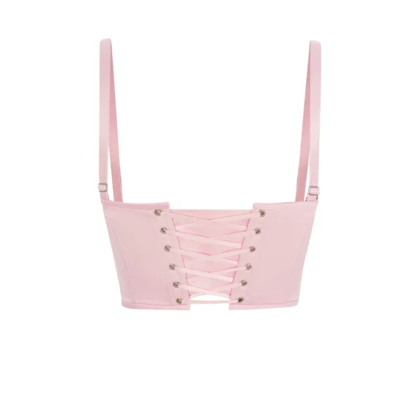 Short Pink Satin Bustier Top Corset with Sleeves