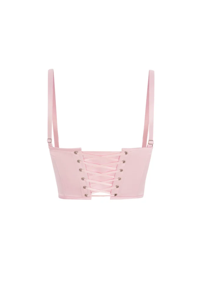 Short Pink Satin Bustier Top Corset with Sleeves