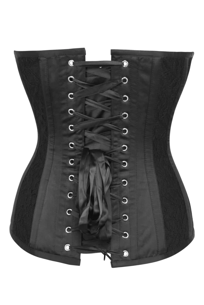 Black Satin Longline Overbust Corset with Lace Overlay