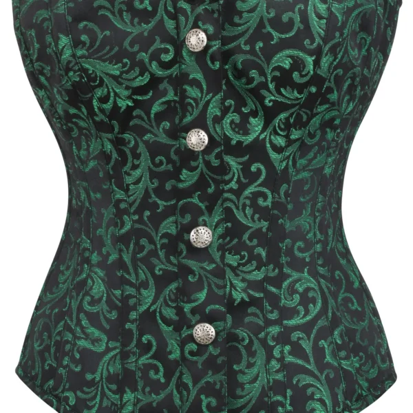 Green and Black Overbust Gothic Corset with Zip and Button