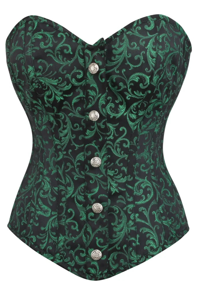 Green and Black Overbust Gothic Corset with Zip and Button