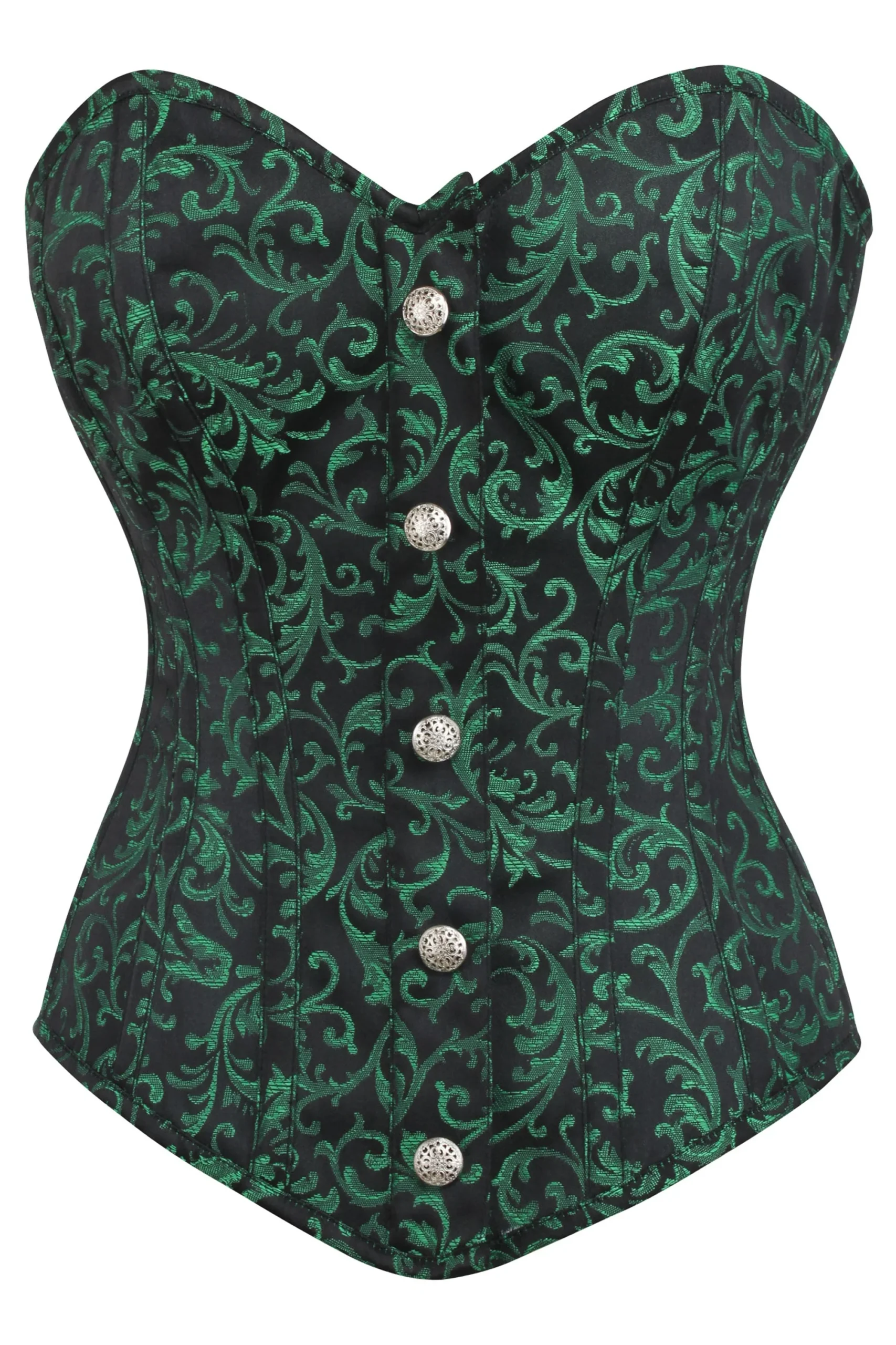 Green and Black Overbust Gothic Corset with Zip and Button Green and Black Overbust Gothic Corset with Zip and Button