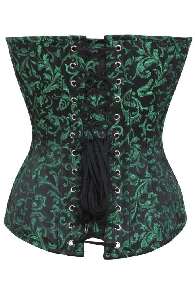 Green and Black Overbust Gothic Corset with Zip and Button