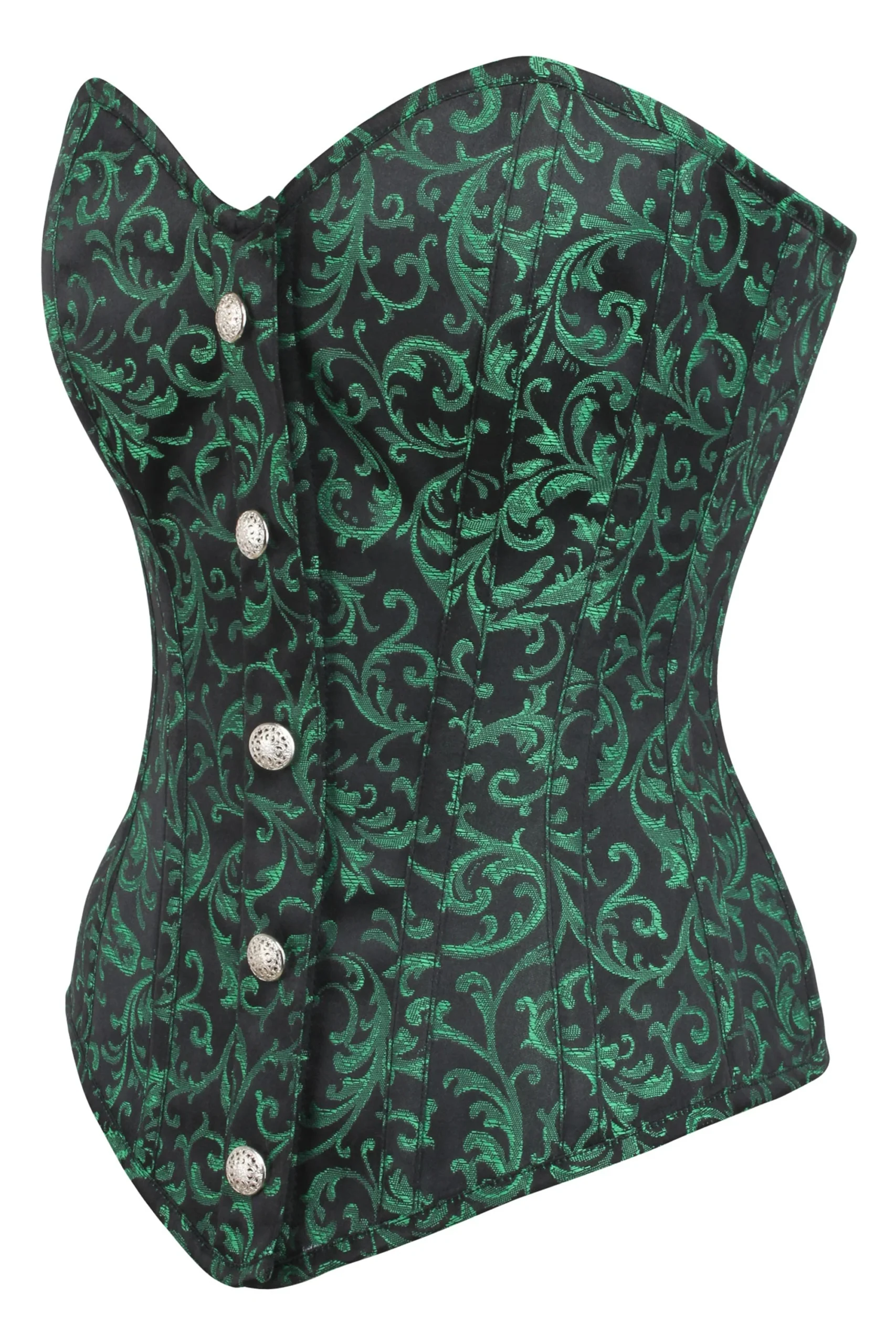 Green and Black Overbust Gothic Corset with Zip and Button Green and Black Overbust Gothic Corset with Zip and Button